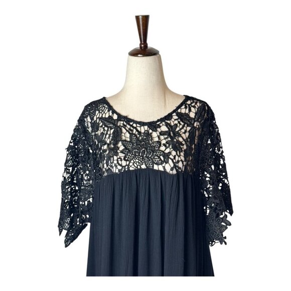 Lane Bryant Dress Women 18 Black Lace Crochet Gauze Swing Mini Whimsigoth Boho - Picture 4 of 14